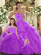 Beautiful Lilac Tulle Lace Up Sweetheart Sleeveless Floor Length Sweet 16 Dresses Beading and Ruffles