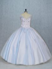 Classical V-neck Sleeveless Tulle Quinceanera Gowns Beading Side Zipper