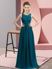  Sleeveless Floor Length Beading and Appliques Zipper Quinceanera Dama Dress with Teal 