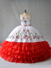  Sleeveless Lace Up Floor Length Embroidery and Ruffled Layers Ball Gown Prom Dress