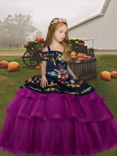  Tulle Long Sleeves Floor Length Pageant Dress for Womens and Embroidery