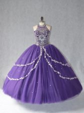  Purple Vestidos de Quinceanera Sweet 16 and Quinceanera with Beading Halter Top Sleeveless Lace Up