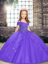Beautiful Floor Length Lace Up Custom Made Pageant Dress Lavender for Party and Wedding Party with Beading