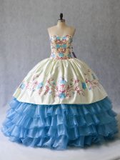 Trendy Ball Gowns Quinceanera Dress Blue And White Sweetheart Satin and Organza Sleeveless Floor Length Lace Up