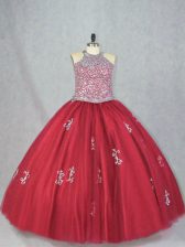 Fitting Floor Length Ball Gowns Sleeveless Red Sweet 16 Quinceanera Dress Lace Up