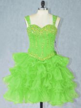  Straps Sleeveless Organza Beading and Ruffled Layers Lace Up