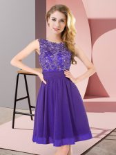  Mini Length Purple Quinceanera Court of Honor Dress Chiffon Sleeveless Beading and Appliques