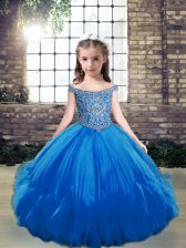  Blue Sleeveless Tulle Lace Up Girls Pageant Dresses for Party and Wedding Party