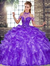 Gorgeous Floor Length Ball Gowns Sleeveless Purple Quinceanera Gown Lace Up