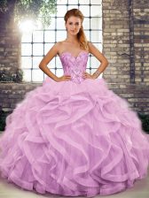  Beading and Ruffles Quinceanera Gowns Lilac Lace Up Sleeveless Floor Length