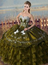  Floor Length Olive Green Quinceanera Gown Sweetheart Sleeveless Lace Up