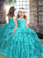 Trendy Straps Sleeveless Organza Kids Pageant Dress Beading and Ruffles Lace Up