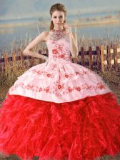  Organza Sleeveless Floor Length 15th Birthday Dress Court Train and Embroidery and Ruffles