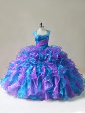 Popular Organza Sleeveless Floor Length Quinceanera Dress and Beading and Ruffles