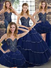 Attractive Tulle Sleeveless Quinceanera Gown Brush Train and Beading and Ruffled Layers