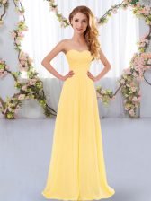 Customized Gold Lace Up Sweetheart Ruching Quinceanera Court of Honor Dress Chiffon Sleeveless