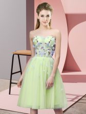 Colorful Sweetheart Sleeveless Dama Dress Knee Length Appliques Yellow Green Tulle