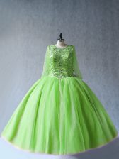 Cute Tulle Long Sleeves Floor Length 15th Birthday Dress and Beading