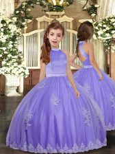  Lavender Little Girls Pageant Dress Party and Sweet 16 and Wedding Party with Appliques High-neck Sleeveless Backless