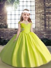 Charming Floor Length Yellow Green Kids Formal Wear Tulle Sleeveless Beading