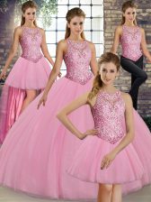 Pretty Floor Length Ball Gowns Sleeveless Pink Sweet 16 Dress Lace Up