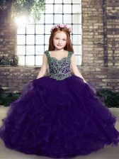  Sleeveless Lace Up Floor Length Beading and Ruffles Kids Pageant Dress