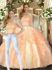 Excellent Organza Sweetheart Sleeveless Lace Up Beading and Ruffles Quinceanera Dresses in Orange
