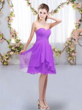  Lavender Sleeveless Knee Length Ruffles and Ruching Lace Up Quinceanera Court Dresses