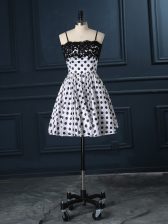  White Zipper Spaghetti Straps Lace Prom Dress Satin Sleeveless