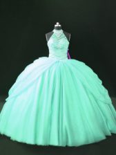  Beading Quinceanera Dress Apple Green Lace Up Sleeveless Floor Length
