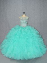  Aqua Blue Sleeveless Beading Floor Length Quinceanera Dress