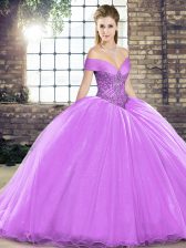  Organza Sleeveless Quinceanera Dresses Brush Train and Beading