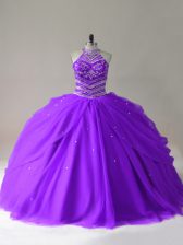  Tulle Sleeveless Floor Length Quinceanera Gowns and Beading