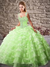 Fashion Organza Sleeveless Quinceanera Dress Court Train and Beading and Ruffled Layers