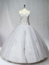  White Ball Gowns Sweetheart Sleeveless Organza Floor Length Zipper Beading Quinceanera Gowns