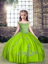 Latest Tulle Off The Shoulder Sleeveless Lace Up Beading Winning Pageant Gowns in 