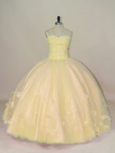  Peach Sleeveless Tulle Lace Up Quinceanera Gowns for Sweet 16 and Quinceanera