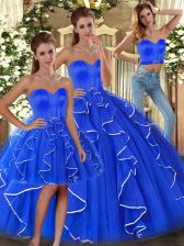 Glittering Blue Sweetheart Lace Up Ruffles Sweet 16 Dresses Sleeveless