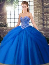  Blue Sweet 16 Dresses Military Ball and Sweet 16 and Quinceanera with Beading and Pick Ups Sweetheart Sleeveless Brush Train Lace Up