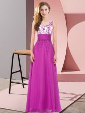  Fuchsia Sleeveless Chiffon Backless Dama Dress for Quinceanera for Wedding Party