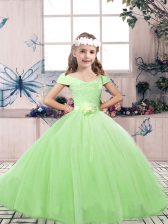  Sleeveless Lace and Belt Floor Length Pageant Dress Wholesale