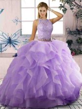  Floor Length Two Pieces Sleeveless Lavender Vestidos de Quinceanera Zipper