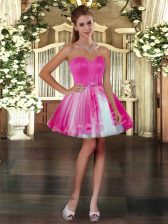 Dramatic Fuchsia Lace Up Belt Sleeveless Mini Length