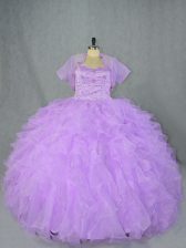  Lavender Organza Side Zipper Sweetheart Sleeveless Asymmetrical 15 Quinceanera Dress Beading and Ruffles