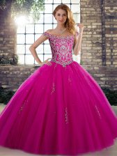 Noble Beading Sweet 16 Dress Fuchsia Lace Up Sleeveless Floor Length