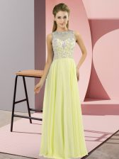  Yellow Chiffon Zipper Prom Dresses Sleeveless Floor Length Beading