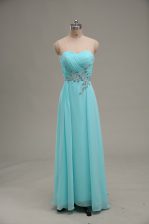  Floor Length Empire Sleeveless Aqua Blue Prom Dresses Zipper