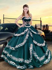  Sleeveless Embroidery and Ruffled Layers Lace Up Quince Ball Gowns