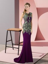 Artistic Sleeveless Sweep Train Appliques Zipper Evening Dress