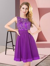 Pretty Purple Backless Scoop Beading and Appliques Vestidos de Damas Chiffon Sleeveless